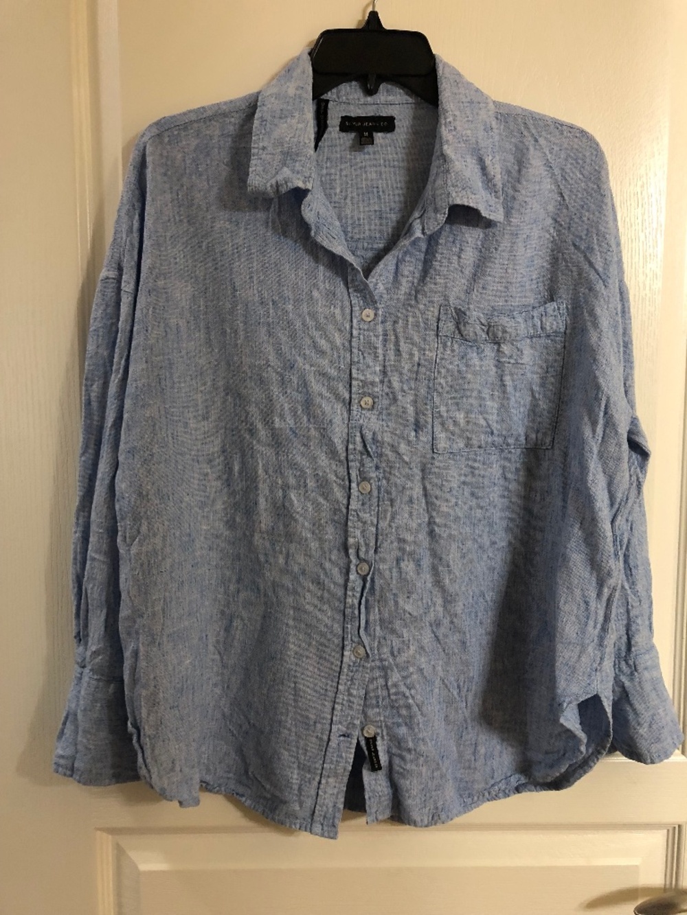 Silver Jeans Co women’s Medium linen shirt blue white woven